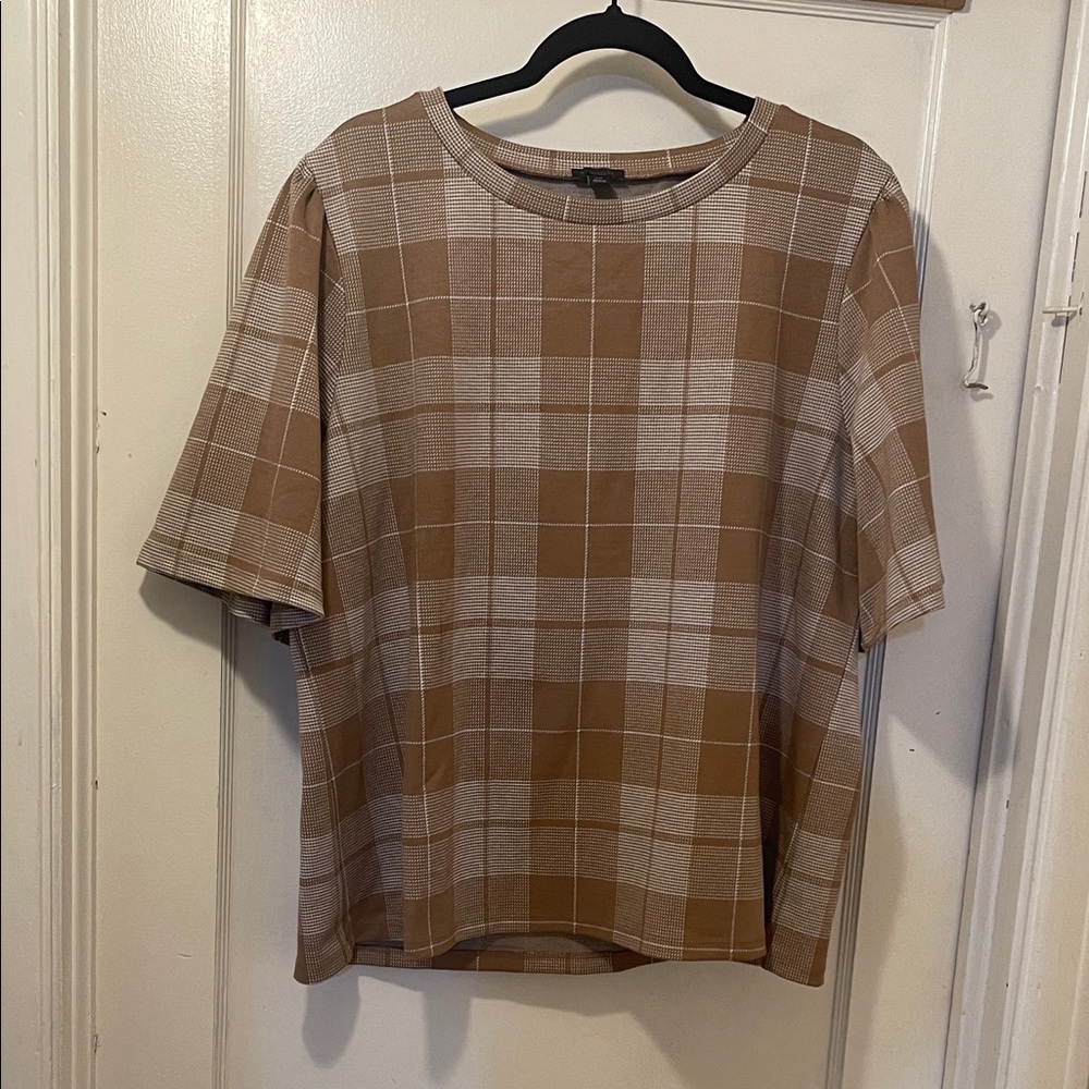 93. Ann Taylor Factory Tan Plaid Women's Blouse